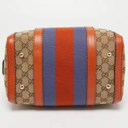 Gucci Beige/Orange GG Canvas and Leather Small Vintage Web Boston Bag