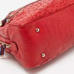 Pre Owned Gucci Red Ostrich Capri Bowler Bag