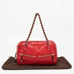 Pre Owned Gucci Red Ostrich Capri Bowler Bag