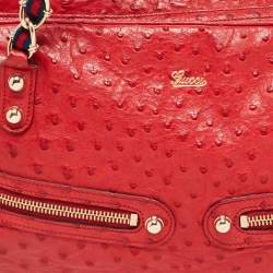 Pre Owned Gucci Red Ostrich Capri Bowler Bag