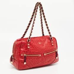 Pre Owned Gucci Red Ostrich Capri Bowler Bag