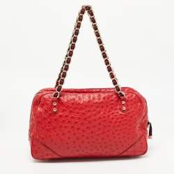 Pre Owned Gucci Red Ostrich Capri Bowler Bag