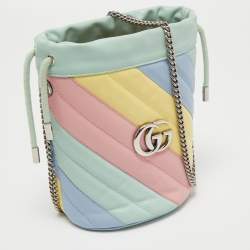 Gucci Multicolor Diagonal Leather Mini GG Marmont Torchon Bucket Bag      