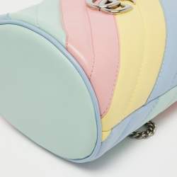 Gucci Multicolor Diagonal Leather Mini GG Marmont Torchon Bucket Bag      