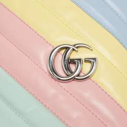 Gucci Multicolor Diagonal Leather Mini GG Marmont Torchon Bucket Bag      