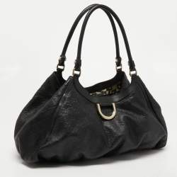 Pre Owned Gucci Black Guccissima Leather Large D Ring Shoulder Bag