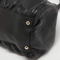 Pre Owned Gucci Black Guccissima Leather Large D Ring Shoulder Bag