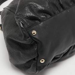 Pre Owned Gucci Black Guccissima Leather Large D Ring Shoulder Bag