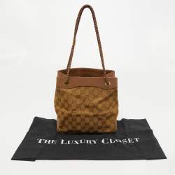 Pre Owned Gucci Beige GG Canvas and Leather Braided Handle Tote