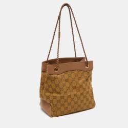 Pre Owned Gucci Beige GG Canvas and Leather Braided Handle Tote
