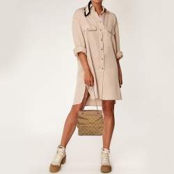 Pre Owned Gucci Beige GG Canvas and Leather Braided Handle Tote