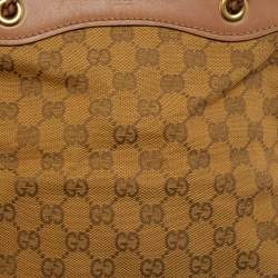 Pre Owned Gucci Beige GG Canvas and Leather Braided Handle Tote