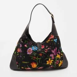 Pre Owned Gucci Multicolor Floral Print Canvas and Leather Jackie O Bouvier Hobo