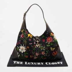 Pre Owned Gucci Multicolor Floral Print Canvas and Leather Jackie O Bouvier Hobo