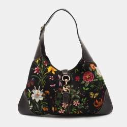 Pre Owned Gucci Multicolor Floral Print Canvas and Leather Jackie O Bouvier Hobo