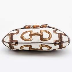 Pre Owned Gucci Brown/Off White Bamboo Horsebit Print Canvas Amalfi Hobo