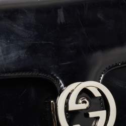 Pre Owned Gucci Black Patent Leather Small Interlocking G Shoulder Bag