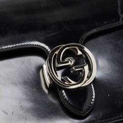 Pre Owned Gucci Black Patent Leather Small Interlocking G Shoulder Bag