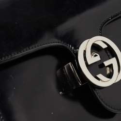 Pre Owned Gucci Black Patent Leather Small Interlocking G Shoulder Bag