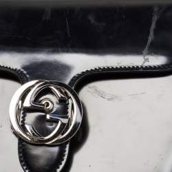 Pre Owned Gucci Black Patent Leather Small Interlocking G Shoulder Bag