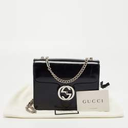 Pre Owned Gucci Black Patent Leather Small Interlocking G Shoulder Bag
