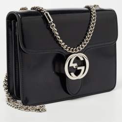 Pre Owned Gucci Black Patent Leather Small Interlocking G Shoulder Bag