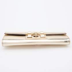 Pre Owned Gucci Metallic Gold Leather Flap Clutch
