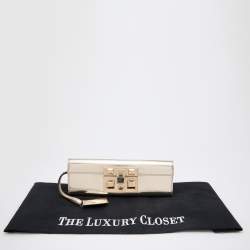 Pre Owned Gucci Metallic Gold Leather Flap Clutch