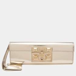Pre Owned Gucci Metallic Gold Leather Flap Clutch