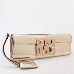Pre Owned Gucci Metallic Gold Leather Flap Clutch