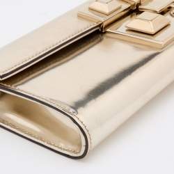 Pre Owned Gucci Metallic Gold Leather Flap Clutch