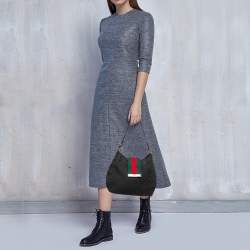 Pre Owned Gucci Black GG Canvas New Ladies Web Hobo