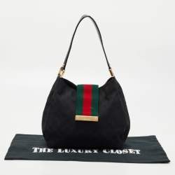 Pre Owned Gucci Black GG Canvas New Ladies Web Hobo