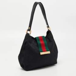 Pre Owned Gucci Black GG Canvas New Ladies Web Hobo