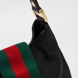 Pre Owned Gucci Black GG Canvas New Ladies Web Hobo