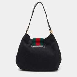 Pre Owned Gucci Black GG Canvas New Ladies Web Hobo