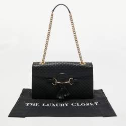 Gucci Black Microguccissima Leather Medium Emily Chain Shoulder Bag