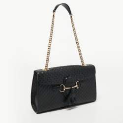 Gucci Black Microguccissima Leather Medium Emily Chain Shoulder Bag