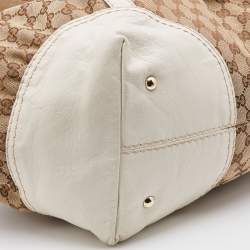Pre Owned Gucci Beige/White GG Canvas and Leather Travel Satchel