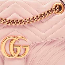 مملوكة مسبقًا Gucci Pink Matelassé Leather Small GG Marmont Shoulder Bag