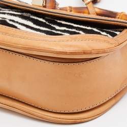 Pre Owned Gucci Brown Zebra Print Calf Hair and Leather Bamboo Top Handle Bag