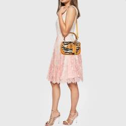 Pre Owned Gucci Brown Zebra Print Calf Hair and Leather Bamboo Top Handle Bag