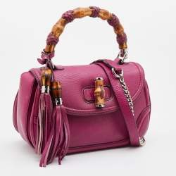 Pre Owned Gucci Pink Leather New Bamboo Top Handle Bag