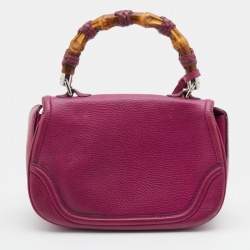Pre Owned Gucci Pink Leather New Bamboo Top Handle Bag