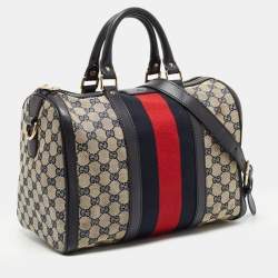 Gucci Beige/Brown GG Canvas and Leather Medium Vintage Web Boston Bag