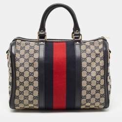 Gucci Beige/Brown GG Canvas and Leather Medium Vintage Web Boston Bag