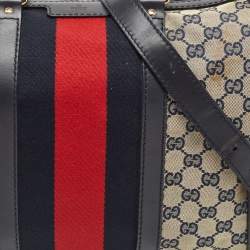 Gucci Beige/Brown GG Canvas and Leather Medium Vintage Web Boston Bag