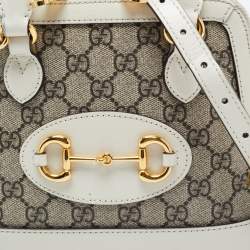 Pre Owned Gucci Beige/Cream GG Supreme Coated Canvas and Leather Mini Horsebit 1955 Bag