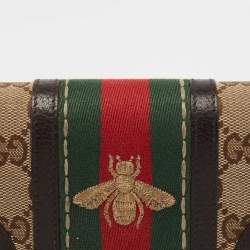 Gucci Brown/Beige Canvas and Leather Bee Web Continental Wallet 