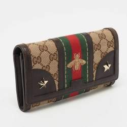 Gucci Brown/Beige Canvas and Leather Bee Web Continental Wallet 